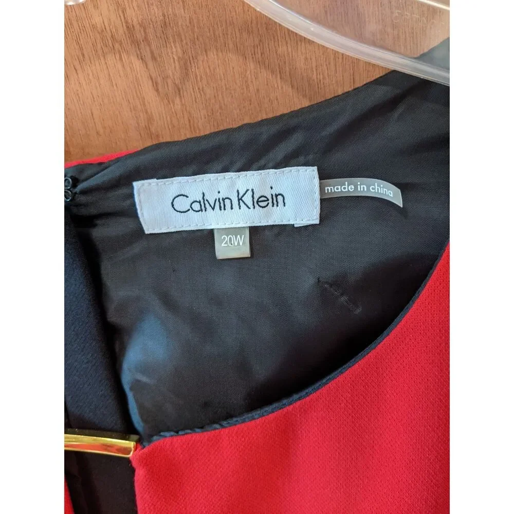 Calvin Klein Red Black Dress Keyhole Neckline Shift A Line Whimsygoth Sz 20